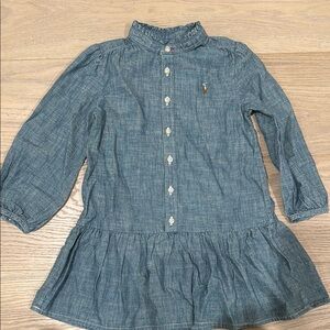 Ralph Lauren Girls' Blue Chambray Button-Down Dress